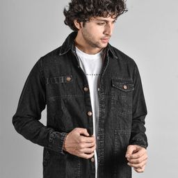 BOMBAY TROOPER Men Spread Collar Solid Denim Casual Denim Jacket-picture-10