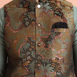 KISAH Men Abstract Regular Fit Woven Design Kurta Nehru Jacket Trouser Set image 3