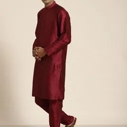 SOJANYA Men Woven Design Kurta with Churidar with Nehru Jacket image 5