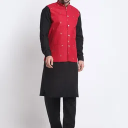 KRAFT INDIA Mandarin Collar Kurta with Pyjamas & Nehru Jacket-image-50