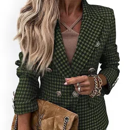 StyleCast Green Checked Double Breasted Blazer-image-83