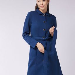 Miss Chase Women Navy Blue Washed Checked Longline Tailored Jacket-image-10