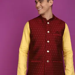 V-Mart Ethnic Motifs Printed Mandarin Collar Sleeveless Nehru Jacket-image-40