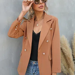 StyleCast Brown Lapel Collar Tailored Jacket-image-77