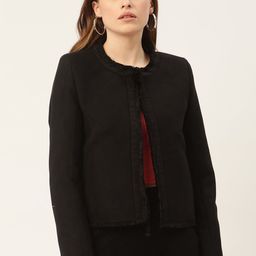 ROOTED Women Black Colourblocked Longline Tailored Jacket-image-44