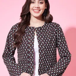 Fbella Geometric Printed Long Sleeves Open Front Shrug-8