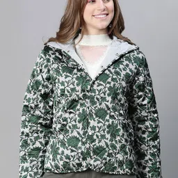 Oxolloxo Floral Printed Hooded Quilted Jacket-20
