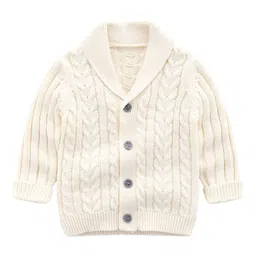StyleCast Boys Cream-Coloured Cable Knit Self Design Shawl Collar Cotton  Cardigan Sweater-picture-6