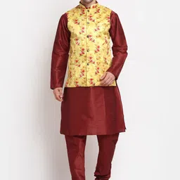 KRAFT INDIA Men Kurta with Churidar & Printed Nehru Jacket-picture-43