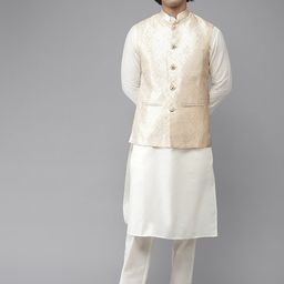 See Designs Men Golden Woven Jacquard Nehru Jacket-image-53