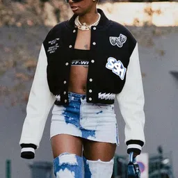 Stylecast X KPOP Women Crop Stand Collar Bomber Colourblocked  Jacket-image-16