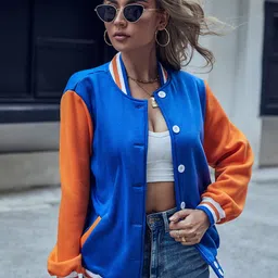 StyleCast Women Blue Colourblocked Bomber Jacket-image-62