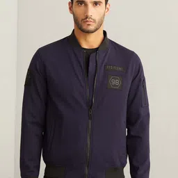 Red Flame Stand Collar Bomber Jacket With Zip Detail-picture-11