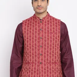 Fabindia Men Red Cotton Nehru Jackets-39