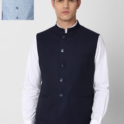 Van Heusen Men Navy Blue Woven Design Reversible Nehru Jacket-3