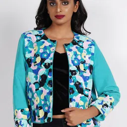 Diwaah Self Design Sequined Open Front Jacket-16