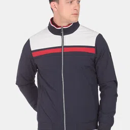 Arrow Sport Men Navy Blue & White Colourblocked Bomber Jacket-picture-24