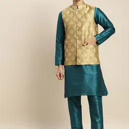 SOJANYA Men Green Kurta with Churidar & Nehru Jacket-picture-19