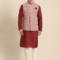 KISAH Men Maroon Kurta with Churidar & Nehru Jacket-picture-2