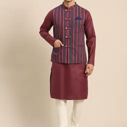 KISAH Men Maroon Kurta with Churidar & Nehru Jacket-picture-45