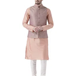 KISAH Men Mauve Kurta with Churidar & Nehru Jacket-image-2