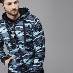 Campus Sutra Men Blue Camouflage Windcheater Outdoor Bomber Jacket-image-114