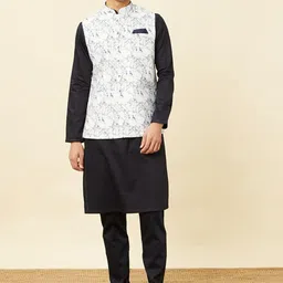 Manyavar Abstract Printed Mandarin Collar Nehru Jacket-47