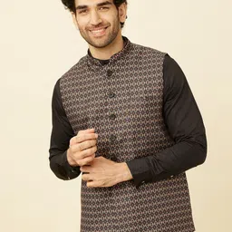 Manyavar Ethnic Motifs Printed Mandarin Collar Nehru Jacket-33
