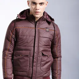 The Indian Garage Co Men Red Floral Colourblocked Outdoor Puffer Jacket-22
