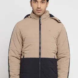 Status Quo Men Beige Black Colourblocked Hooded Padded Jacket-image-7