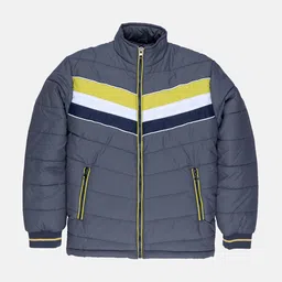 Status Quo Boys Grey Yellow Striped Puffer Jacket-image-32