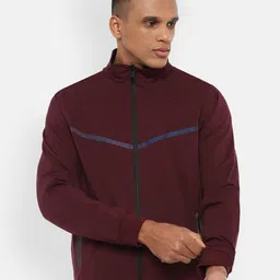 Van Heusen Flex Men Maroon Geometric Striped Sporty Jacket-image-2