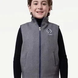 One Friday Boys Self Designed Sleeveless Open Front Jacket-picture-3