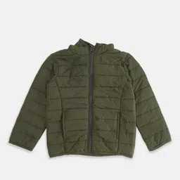 Pantaloons Junior Boys Olive Green Puffer Jacket-picture-7