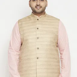 VASTRAMAY Men Beige Self-Design Slim-Fit Woven Nehru Jacket-picture-43