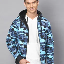 Campus Sutra Men Blue Camouflage Windcheater Bomber Jacket-picture-26