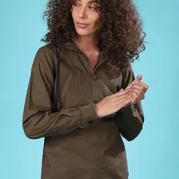 Campus Sutra Women Olive Green Windcheater Padded Jacket-image-94