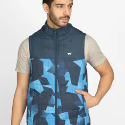 Wildcraft Men Navy Blue Geometric Windcheater Sleeveless Puffer Jacket-35
