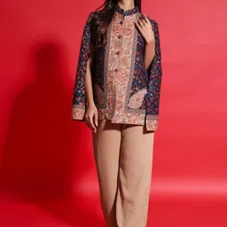 Zamour Floral Printed Mandarin Collar Cape Jacket-picture-33