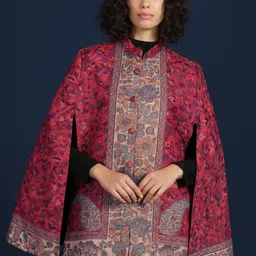 Zamour Floral Woven Design Royal Jamawar Cape Jacket-picture-24