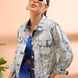 Freehand by The Indian Garage Co Women White Dyed Washed Denim Jacket-picture-37