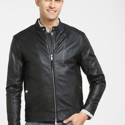 SELECTED Men Black Leather Biker Jacket-image-12