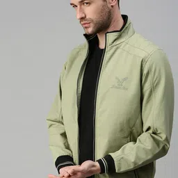 SHOWOFF Men Green Colourblocked Lightweight Bomber Jacket-image-33
