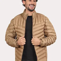 Spirit Men Mock Collar Solid Casual Puffer Lightweight Jacket-11