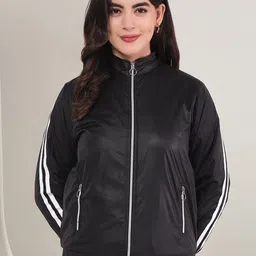 BAESD Women Mock Collar Striped Casual Lightweight Bomber Jacket-image-13