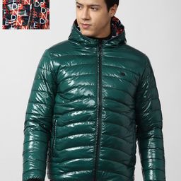 Peter England Casuals Men Green Black Reversible Hodded Puffer Jacket-image-74