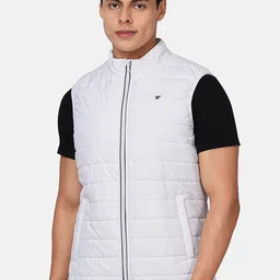 t-base Men White Windcheater Longline Padded Jacket-image-3