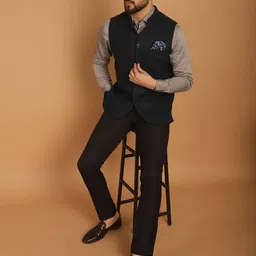 even Mandarin Collar Pure Woollen Nehru Jacket-45