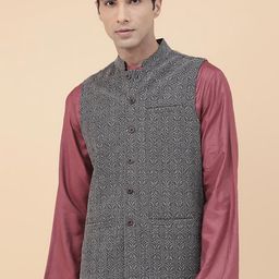 Fabindia Woven Design Mandarin Collar Nehru Jacket-6