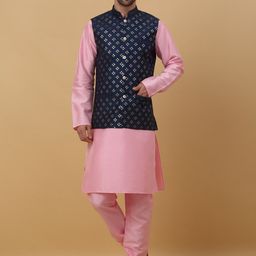 KRAFT INDIA Mandarin Collar Long Sleeves Regular Kurta With Churidar & Jacket-image-81